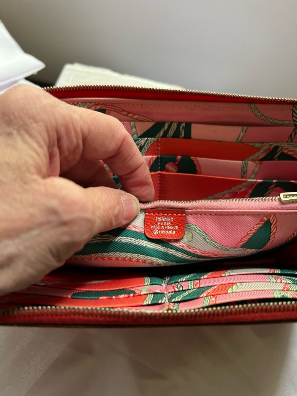 Hermes Coral and Pink Printed Zip Wallet